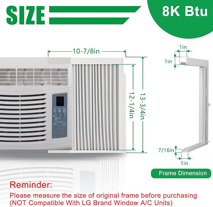 Window Air Conditioner Side Panel with Frame, Fit Most 8,000 BTU Units, Room AC Accordion Filler Curtain Kit Replacement