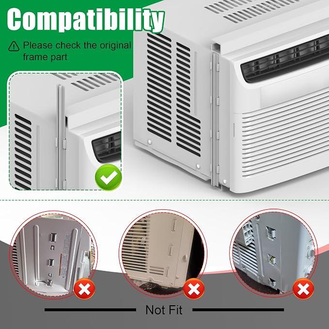 Window Air Conditioner Side Panel with Frame, Fit Most 8,000 BTU Units, Room AC Accordion Filler Curtain Kit Replacement