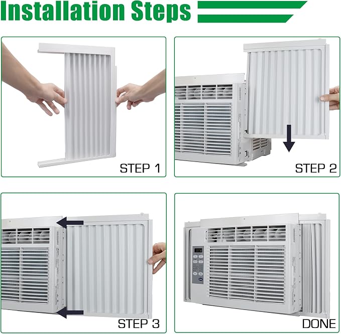 Window Air Conditioner Side Panel with Frame, Fit Most 8,000 BTU Units, Room AC Accordion Filler Curtain Kit Replacement