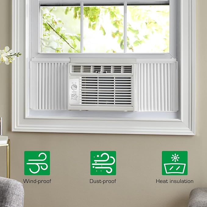 Window Air Conditioner Side Panel with Frame, Fit Most 8,000 BTU Units, Room AC Accordion Filler Curtain Kit Replacement