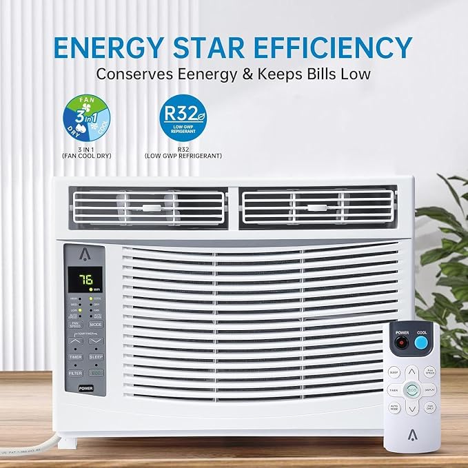 Window Air Conditioner WiFi 6000 BTU, Smart Window AC Unit with Remote/APP Control, Energy Saving, Easy Install Kit, Cools Up