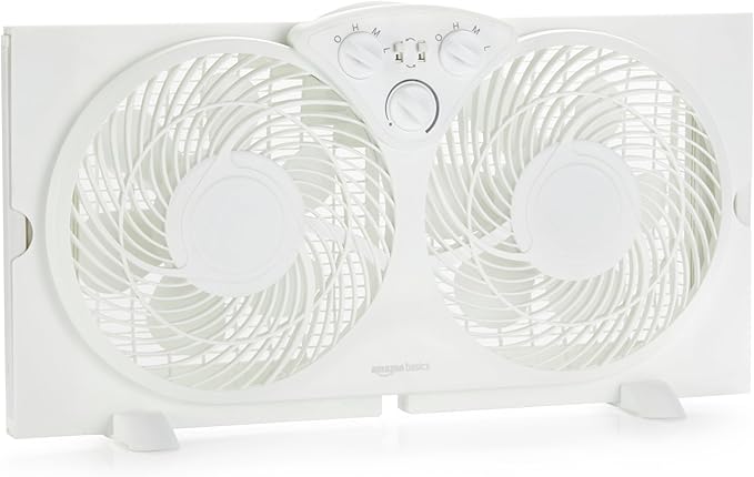 Window Fan for Home Bedroom, Twin Heads, Cooling Airflow, Exhaust, Expandable Side Panel, Manual Control, 3 Speeds, 63W, 9
