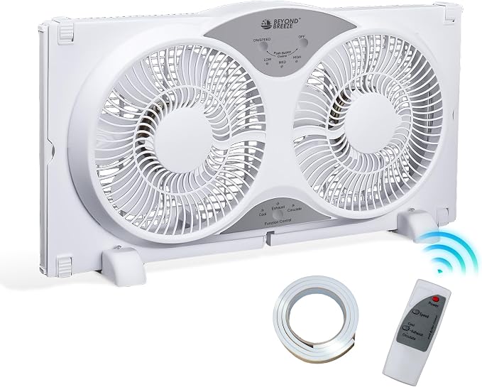 Window Fan Reversible Airflow, 9" Dual Window Fan with 3-Speed 3 Modes (Cool, Circulate, Exhaust), Remote Control Twin Window