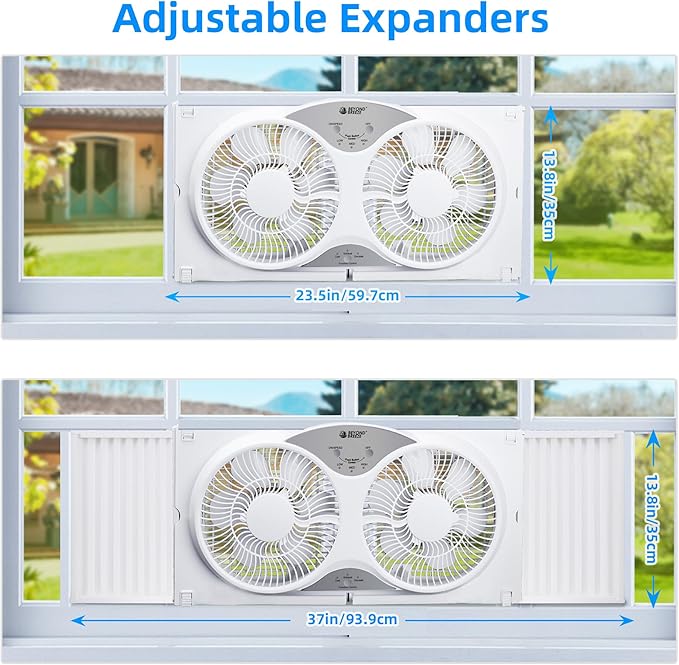 Window Fan Reversible Airflow, 9" Dual Window Fan with 3-Speed 3 Modes (Cool, Circulate, Exhaust), Remote Control Twin Window