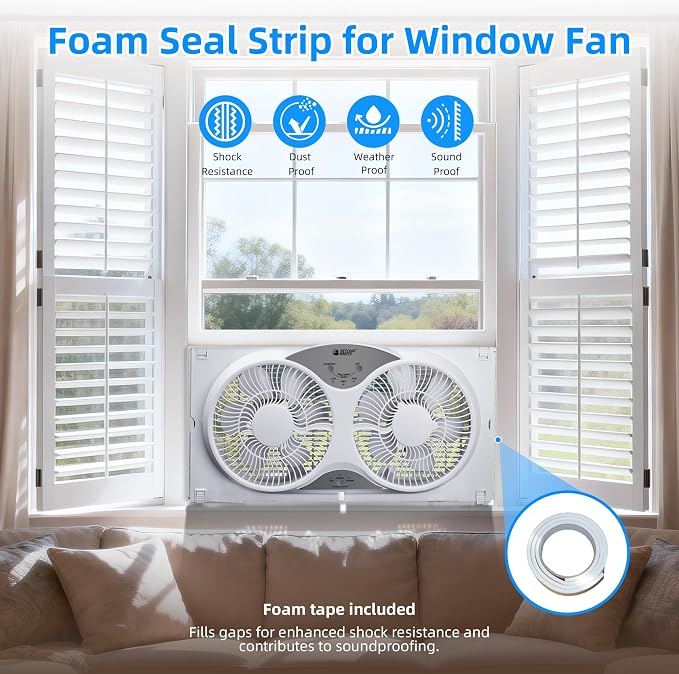 Window Fan Reversible Airflow, 9" Dual Window Fan with 3-Speed 3 Modes (Cool, Circulate, Exhaust), Remote Control Twin Window