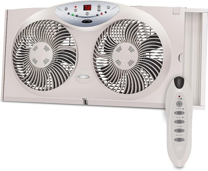 Window Fan with Reversible Airflow Blades – 3-Speed Settings, Programmable Thermostat, LED Display, Remote Control, Fits