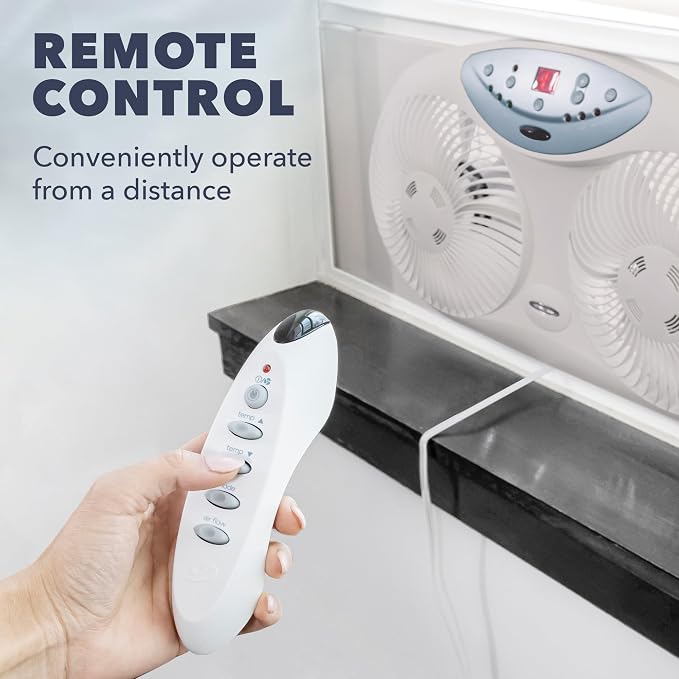 Window Fan with Reversible Airflow Blades – 3-Speed Settings, Programmable Thermostat, LED Display, Remote Control, Fits