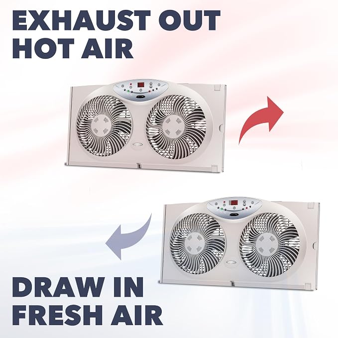 Window Fan with Reversible Airflow Blades – 3-Speed Settings, Programmable Thermostat, LED Display, Remote Control, Fits