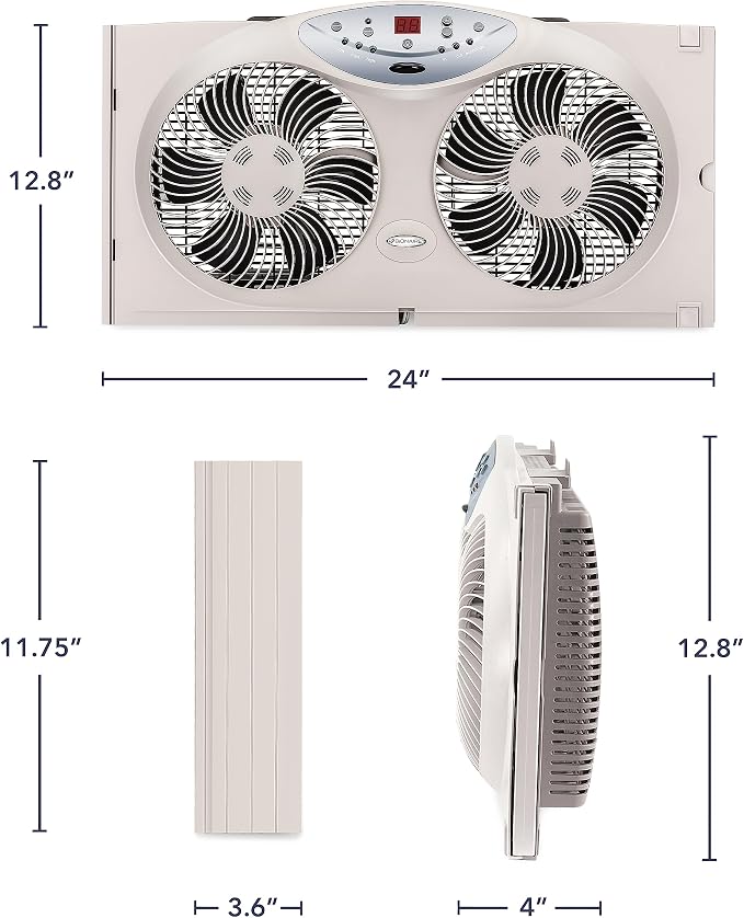 Window Fan with Reversible Airflow Blades – 3-Speed Settings, Programmable Thermostat, LED Display, Remote Control, Fits