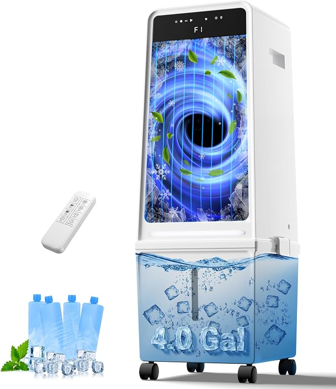 Windowless Air Conditioner,Portable Air Conditioner with 4 Gal Detachable Tank,3-In-1 Evaporative Air Cooler,AC Fan,LED