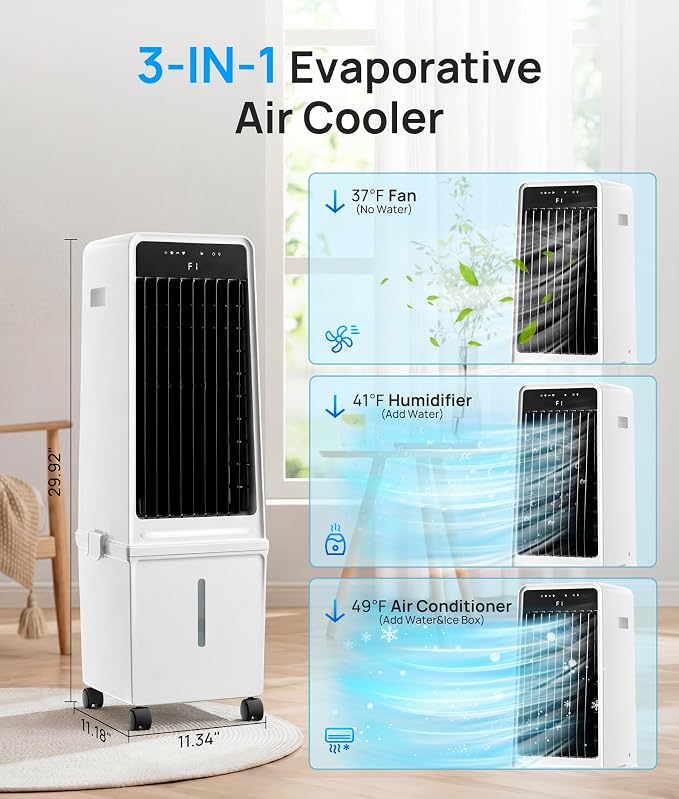Windowless Air Conditioner,Portable Air Conditioner with 4 Gal Detachable Tank,3-In-1 Evaporative Air Cooler,AC Fan,LED