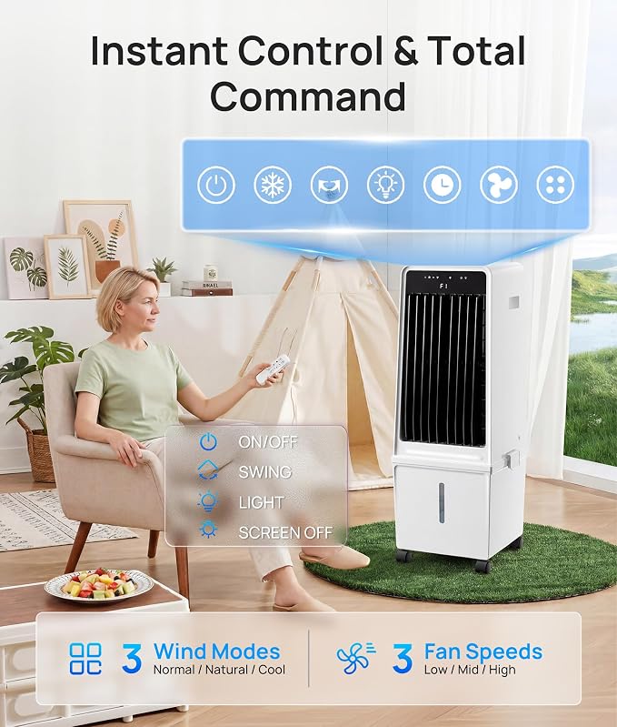Windowless Air Conditioner,Portable Air Conditioner with 4 Gal Detachable Tank,3-In-1 Evaporative Air Cooler,AC Fan,LED
