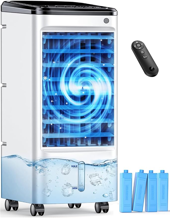 Windowless Air Conditioner with 6 Ice Packs, 3 Modes & 3 Speeds Swamp Cooler Air Conditioner, 12H Timer, 4L Tank for 24H