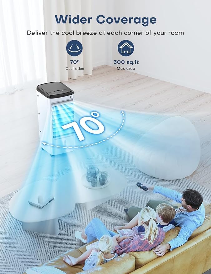 Windowless Air Conditioner with 6 Ice Packs, 3 Modes & 3 Speeds Swamp Cooler Air Conditioner, 12H Timer, 4L Tank for 24H