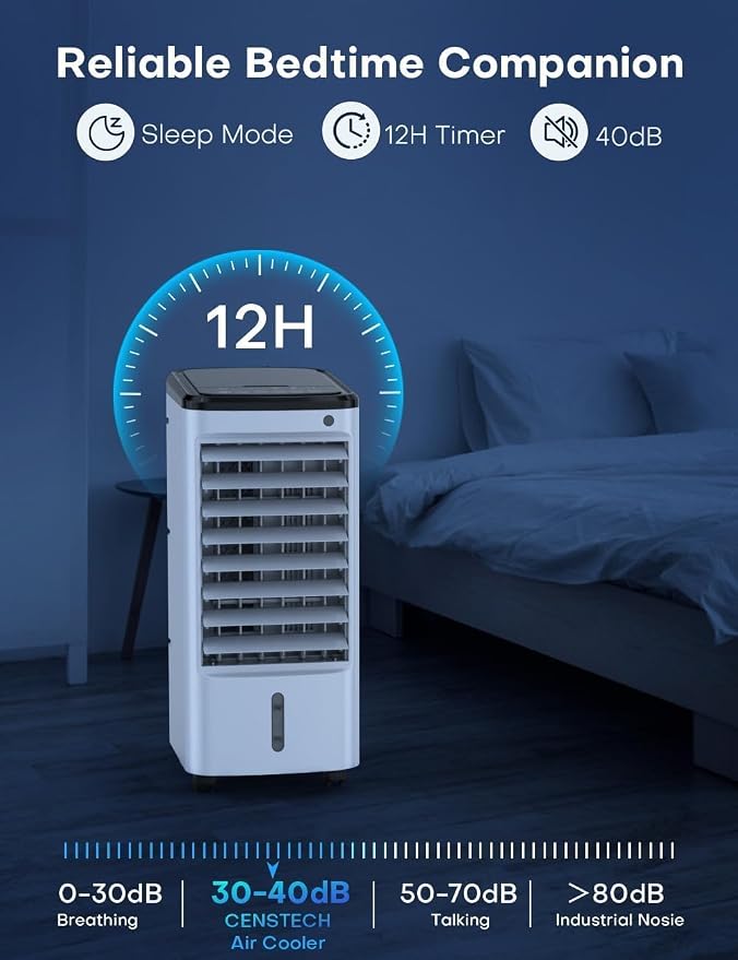 Windowless Air Conditioner with 6 Ice Packs, 3 Modes & 3 Speeds Swamp Cooler Air Conditioner, 12H Timer, 4L Tank for 24H