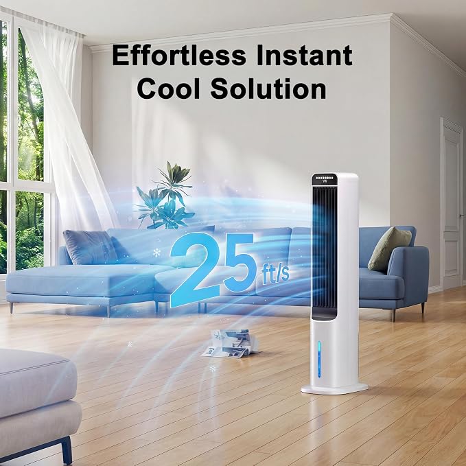 Windowless Portable Air Conditioner, 32 Inch Cooling Fans that Blow Cold Air, 3-in-1 Tower Fan with Remote, 3 Speeds, 120°