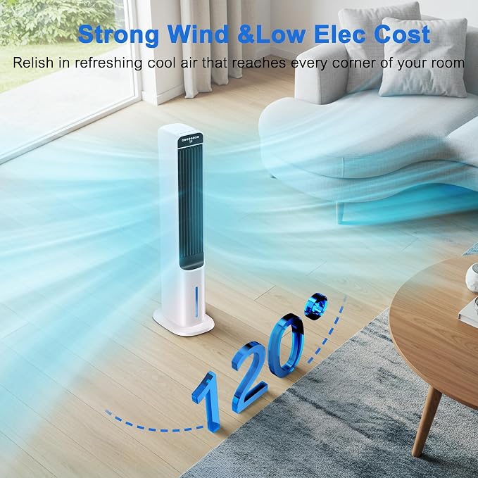 Windowless Portable Air Conditioner, 32 Inch Cooling Fans that Blow Cold Air, 3-in-1 Tower Fan with Remote, 3 Speeds, 120°