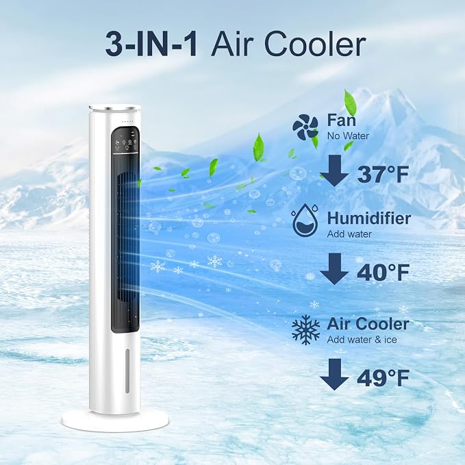 Windowless Portable Air Conditioner Ac Unit with Remote,37” Evaporative Air Cooler,Swamp Cooler for 4 Modes, 12H Timer