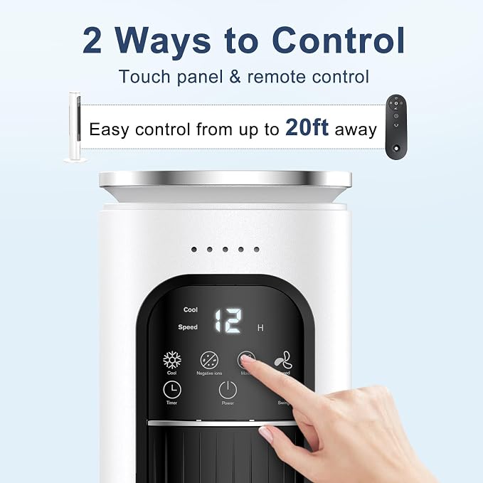 Windowless Portable Air Conditioner Ac Unit with Remote,37” Evaporative Air Cooler,Swamp Cooler for 4 Modes, 12H Timer