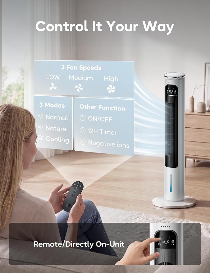 Windowless Portable Air Conditioner Ac Unit with Remote,37” Ventless Evaporative Air Cooler,Quiet Swamp Cooler for 4 Modes
