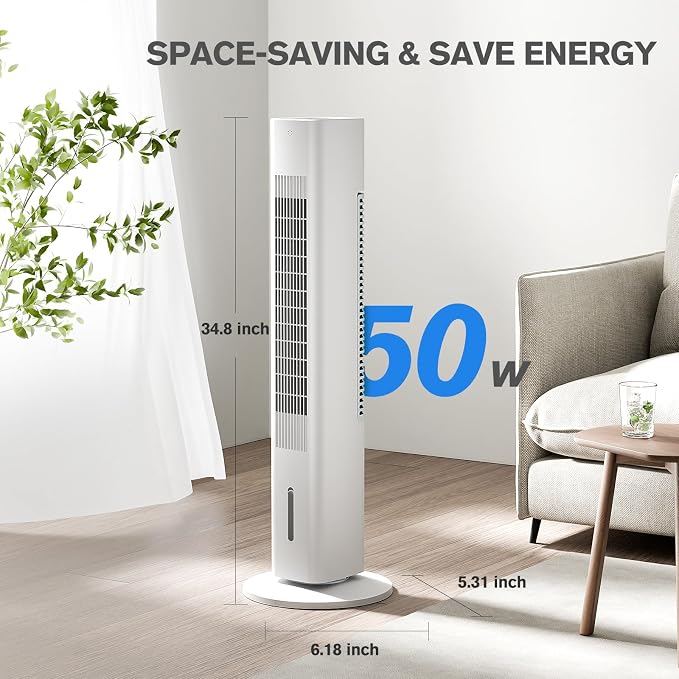 Windowless Portable Air Conditioners, 35’’ Cooling Tower Fan w/Remote, 7H Smart Timer & 70° Swing, 1.2L Water Tank With 3 Ice