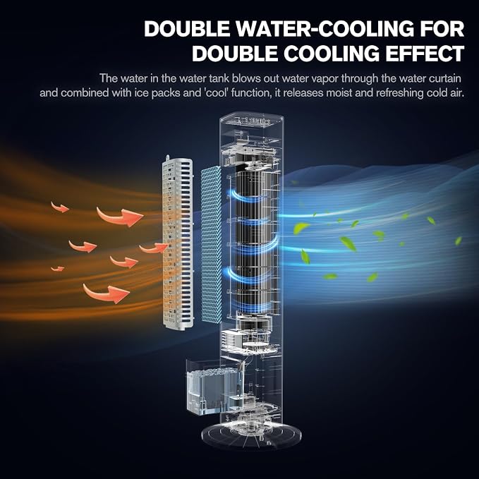 Windowless Portable Air Conditioners, 35’’ Cooling Tower Fan w/Remote, 7H Smart Timer & 70° Swing, 1.2L Water Tank With 3 Ice