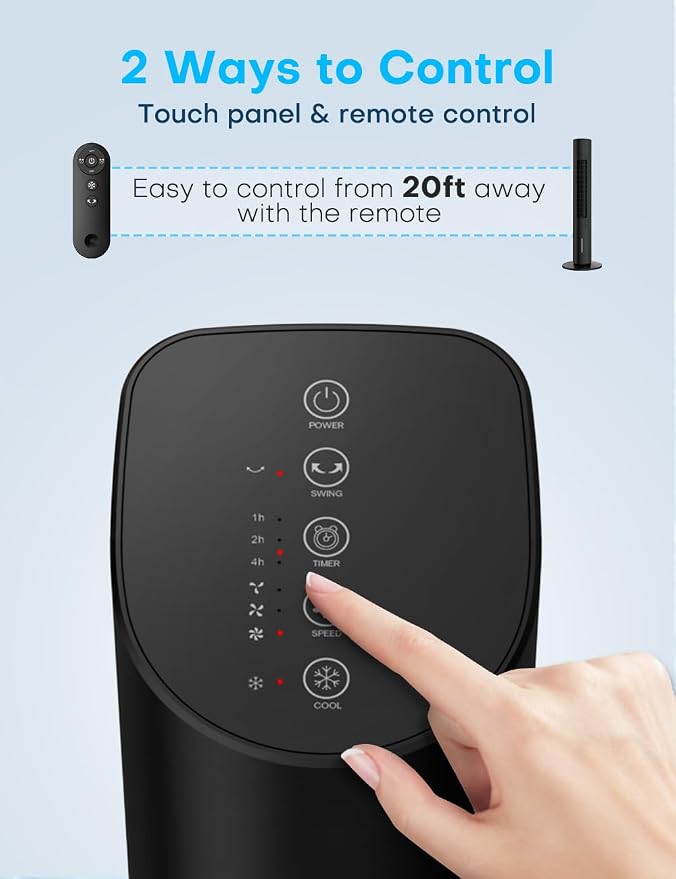 Windowless Portable Air Conditioners, 35" Swamp Cooler w/4 Ice Packs, 3 Speeds, 25ft Remote &7H Timer, 90°Oscillating