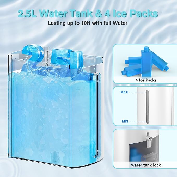 Windowless Portable Air Conditioners, 37’’ Evaporative Air Cooler w/Remote, 2.5L Water Tank & 4 Ice Packs, 12H, alternate