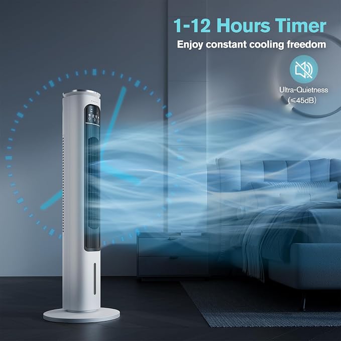 Windowless Portable Air Conditioners, 37’’ Evaporative Air Cooler w/Remote, 2.5L Water Tank & 4 Ice Packs, 12H, alternate