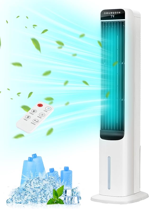 Windowless Portable Air Conditioners, 38" Cooling Fans that Blow Cold Air, Evaporative Air Cooler with 4Modes & 3Speeds, 12H