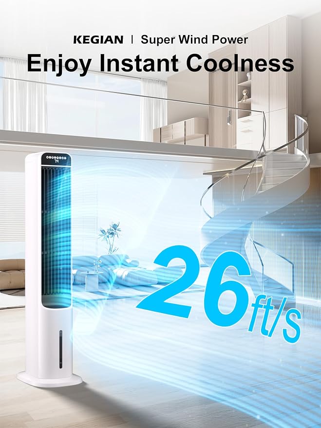 Windowless Portable Air Conditioners, 38" Cooling Fans that Blow Cold Air, Evaporative Air Cooler with 4Modes & 3Speeds, 12H