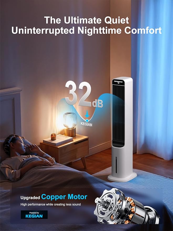 Windowless Portable Air Conditioners, 38" Cooling Fans that Blow Cold Air, Evaporative Air Cooler with 4Modes & 3Speeds, 12H