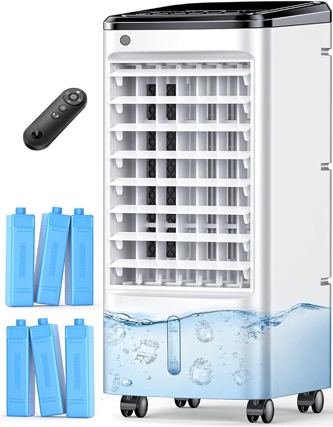 Windowless Portable Air Conditioners w/6Ice Packs, 4Modes&3Speeds, 600Sq.ft Swamp Cooler, Dual Tank for 15H Cooling, 12H