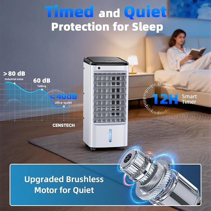 Windowless Portable Air Conditioners w/6Ice Packs, 4Modes&3Speeds, 600Sq.ft Swamp Cooler, Dual Tank for 15H Cooling, 12H