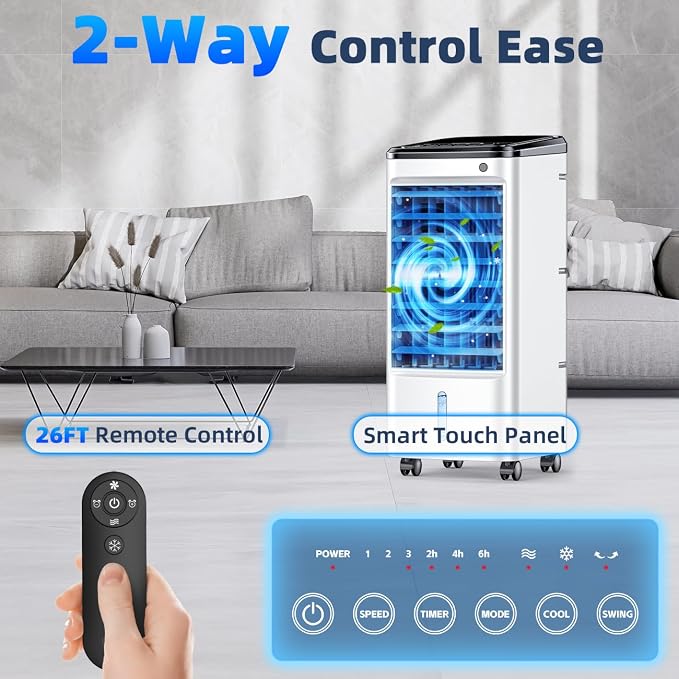 Windowless Portable Air Conditioners w/6Ice Packs, 4Modes&3Speeds, 600Sq.ft Swamp Cooler, Dual Tank for 15H Cooling, 12H