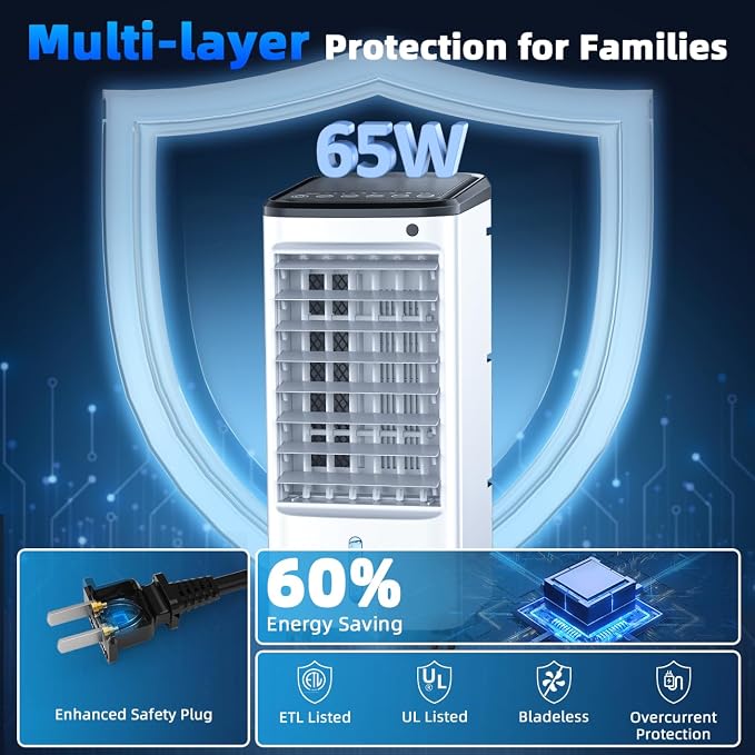 Windowless Portable Air Conditioners w/6Ice Packs, 4Modes&3Speeds, 600Sq.ft Swamp Cooler, Dual Tank for 15H Cooling, 12H