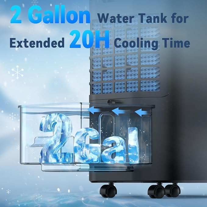 Windowless Portable Air Conditioners with 4Modes & 3Speeds, 15H Timer for Smart Auto-off, 2Gal Tank for 20H Cooling