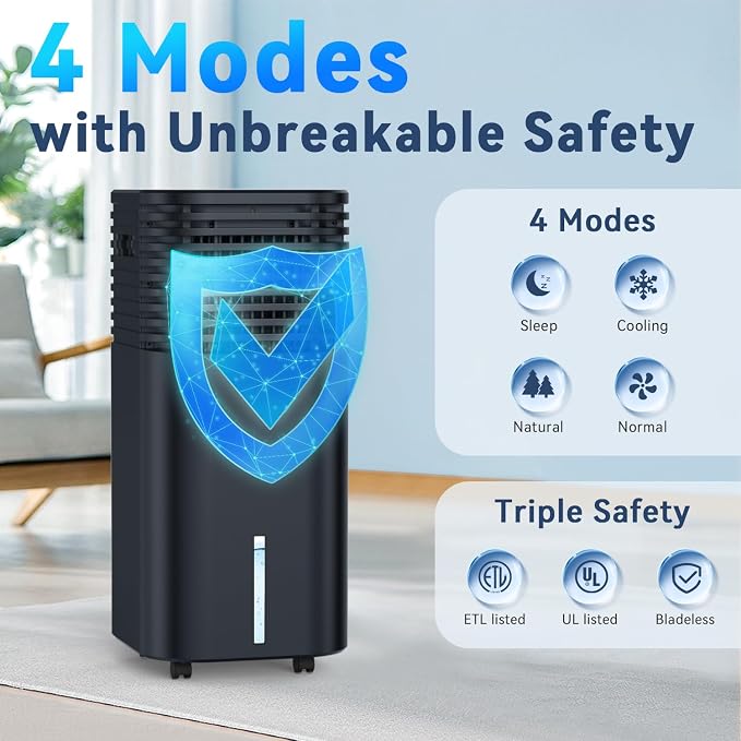Windowless Portable Air Conditioners with 4Modes & 3Speeds, 15H Timer for Smart Auto-off, 2Gal Tank for 20H Cooling