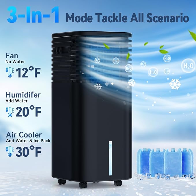 Windowless Portable Air Conditioners with 4Modes & 3Speeds, 15H Timer for Smart Auto-off, 2Gal Tank for 20H Cooling