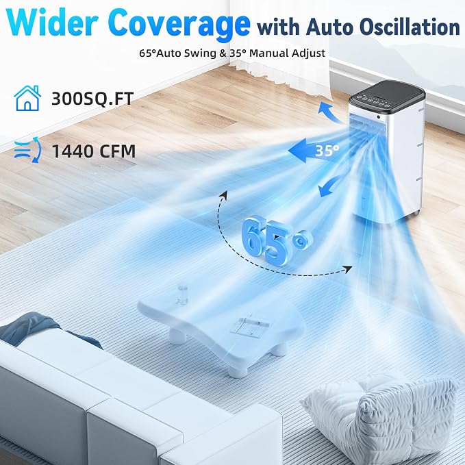 Windowless Portable Air Conditioners with 6 Ice Packs, 12H Smart Timer for Auto-off, 26Ft Remote, Top Fill Dual Tank, 3Speeds