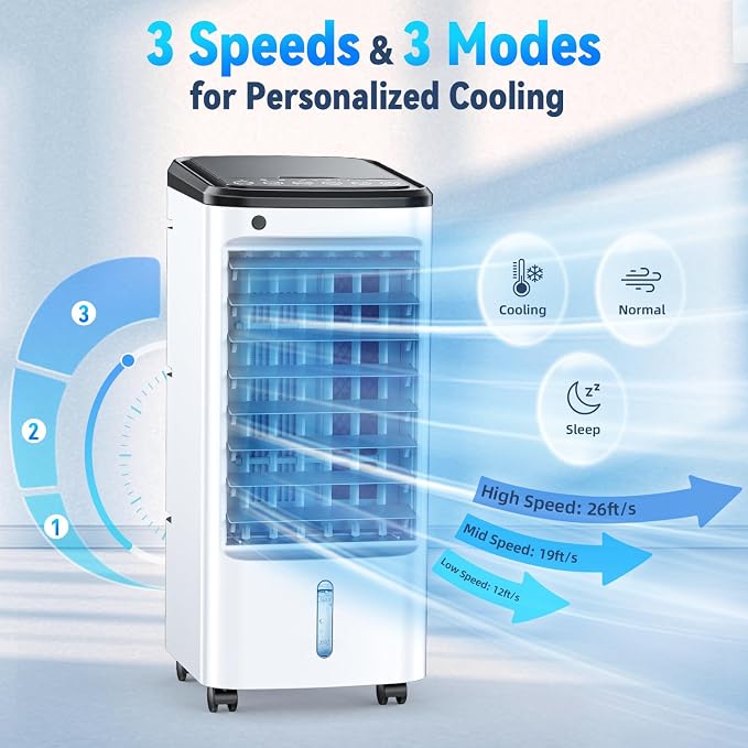 Windowless Portable Air Conditioners with 6 Ice Packs, 12H Smart Timer for Auto-off, 26Ft Remote, Top Fill Dual Tank, 3Speeds