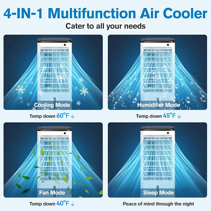 Windowless Portable Air Conditioners with Remote, Ventless Ac Unit Ductless Air Cooler, Hoseless Quiet Evaporative