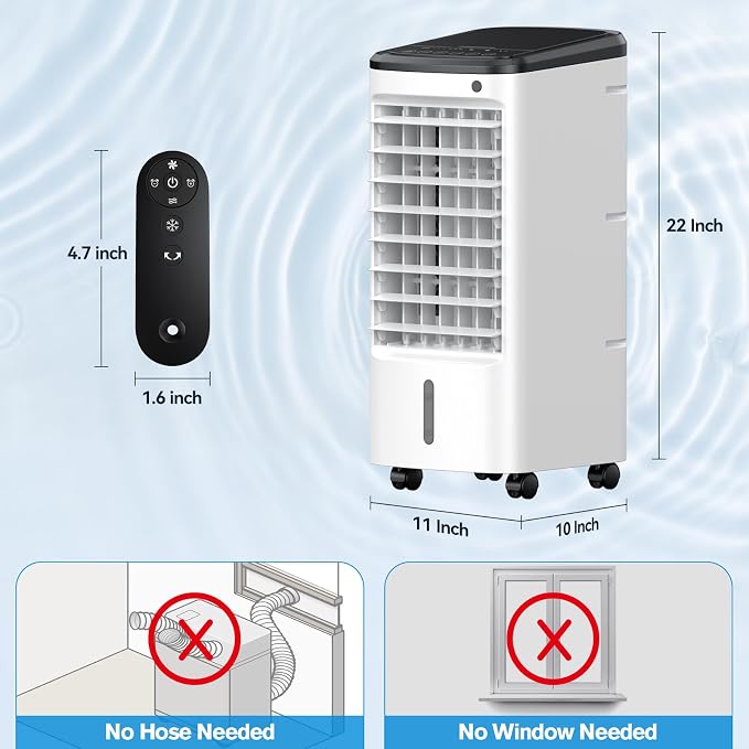 Windowless Portable Air Conditioners with Remote, Ventless Ac Unit Ductless Air Cooler, Hoseless Quiet Evaporative