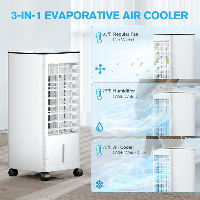 Windowless Portable Air Conditoners, 3-IN-1 Portable AC with Remote, 3 Modes 3 Speeds, 1.16Gal Tank & 12H Timer, alternate