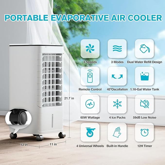 Windowless Portable Air Conditoners, 3-IN-1 Portable AC with Remote, 3 Modes 3 Speeds, 1.16Gal Tank & 12H Timer, alternate