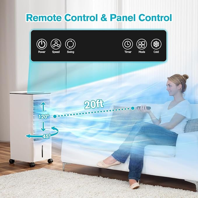 Windowless Portable Air Conditoners, 3-IN-1 Portable AC w/Remote, 12H Timer &1.16Gal Tank, 45° Oscillation, 3 Modes & Speeds