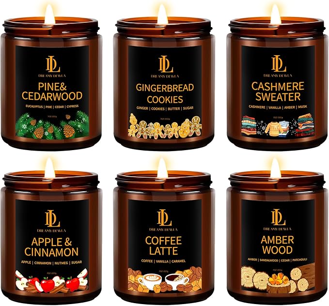 Winter Candle Set, 6 Pack Soy Candles for Home,Candle Gifts for Women Men, Winter Scents of Gingerbread/Apple Cinnamon/Coffee