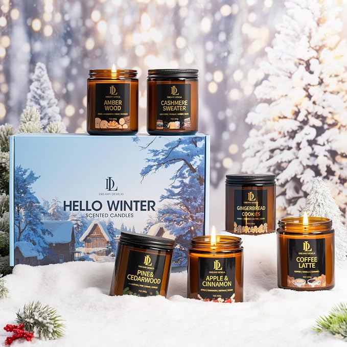 Winter Candle Set, 6 Pack Soy Candles for Home,Candle Gifts for Women Men, Winter Scents of Gingerbread/Apple Cinnamon/Coffee
