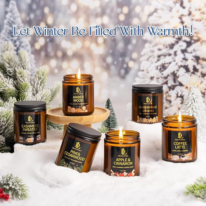 Winter Candle Set, 6 Pack Soy Candles for Home,Candle Gifts for Women Men, Winter Scents of Gingerbread/Apple Cinnamon/Coffee
