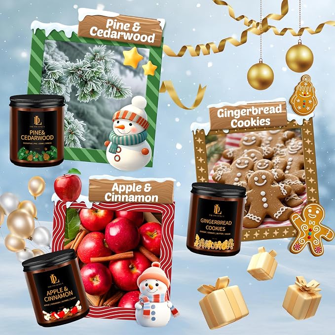Winter Candle Set, 6 Pack Soy Candles for Home,Candle Gifts for Women Men, Winter Scents of Gingerbread/Apple Cinnamon/Coffee